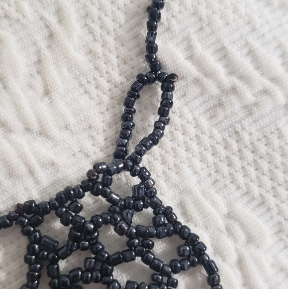 OOAK, Unique, Vintage Egyptian Black Iridescent Bead Necklace, Beduin Women Made - Picture 3 of 4